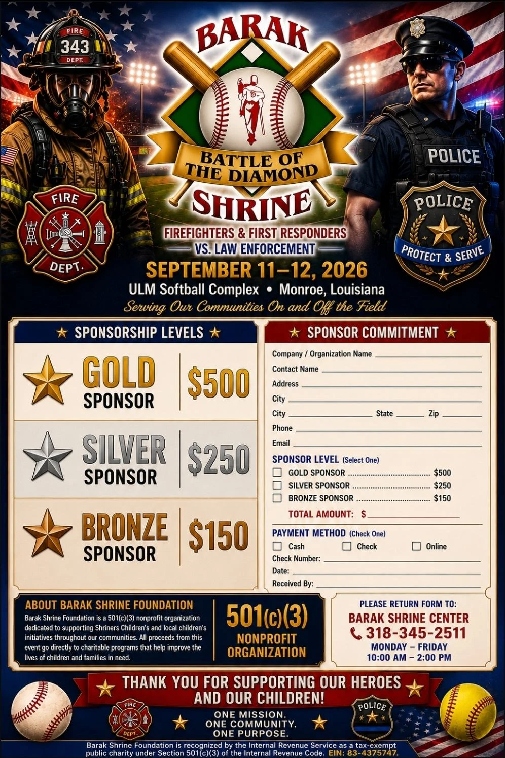 Battle of the Diamond sponsor commitment form